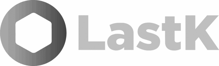 The image shows the "LastK" logo with a grey hexagonal shape to the left of the text "LastK" in a bold, modern font.