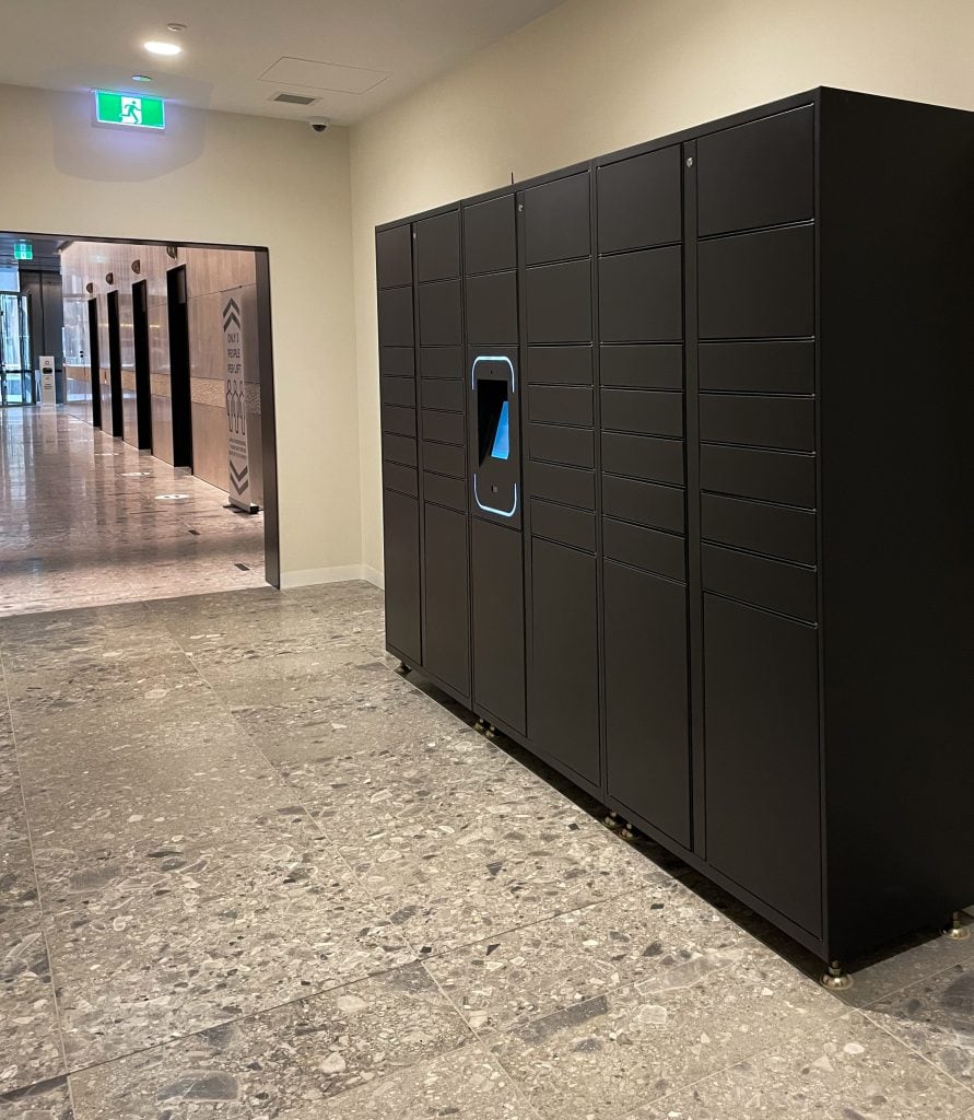 parcel lockers commercial office aesthetics